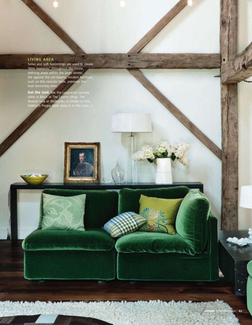 Green Sofa with Beams