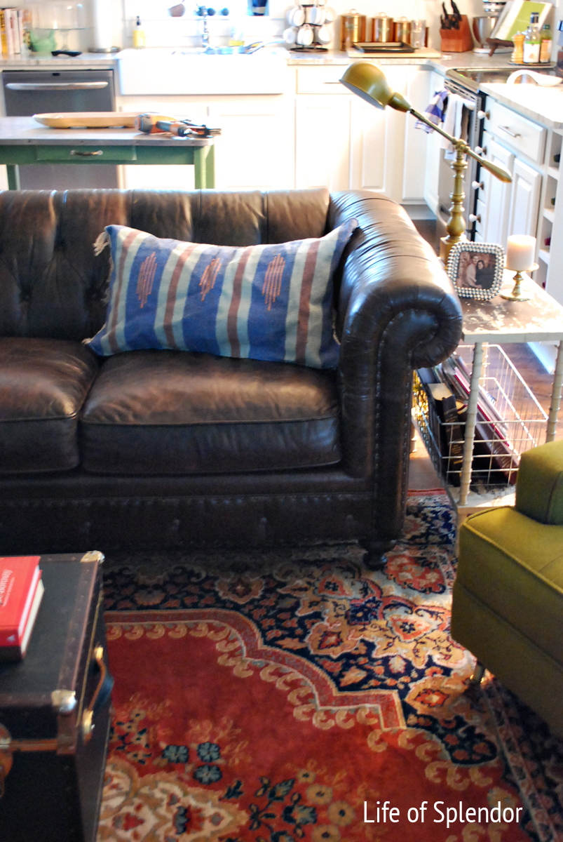 Tufted Leather Couch Persian Rug