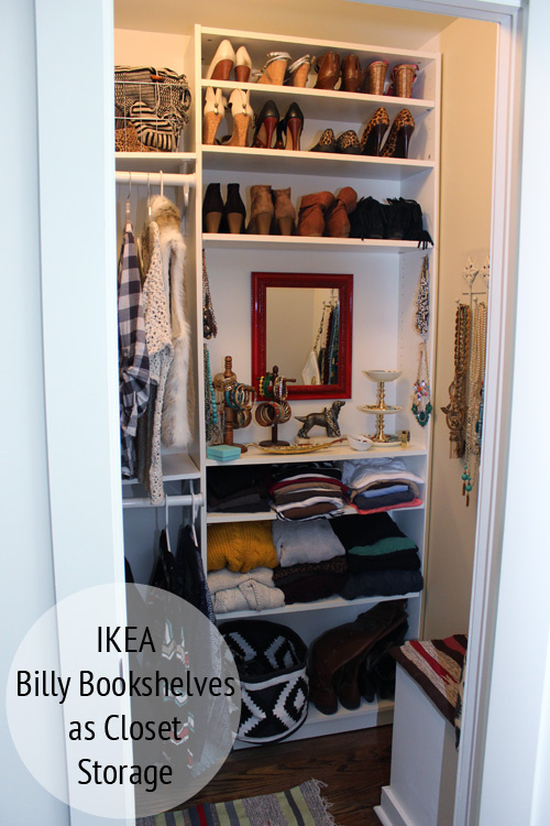 Ikea Billy Bookshelves as Closet Storage by thewhitebuffalostylingco.com