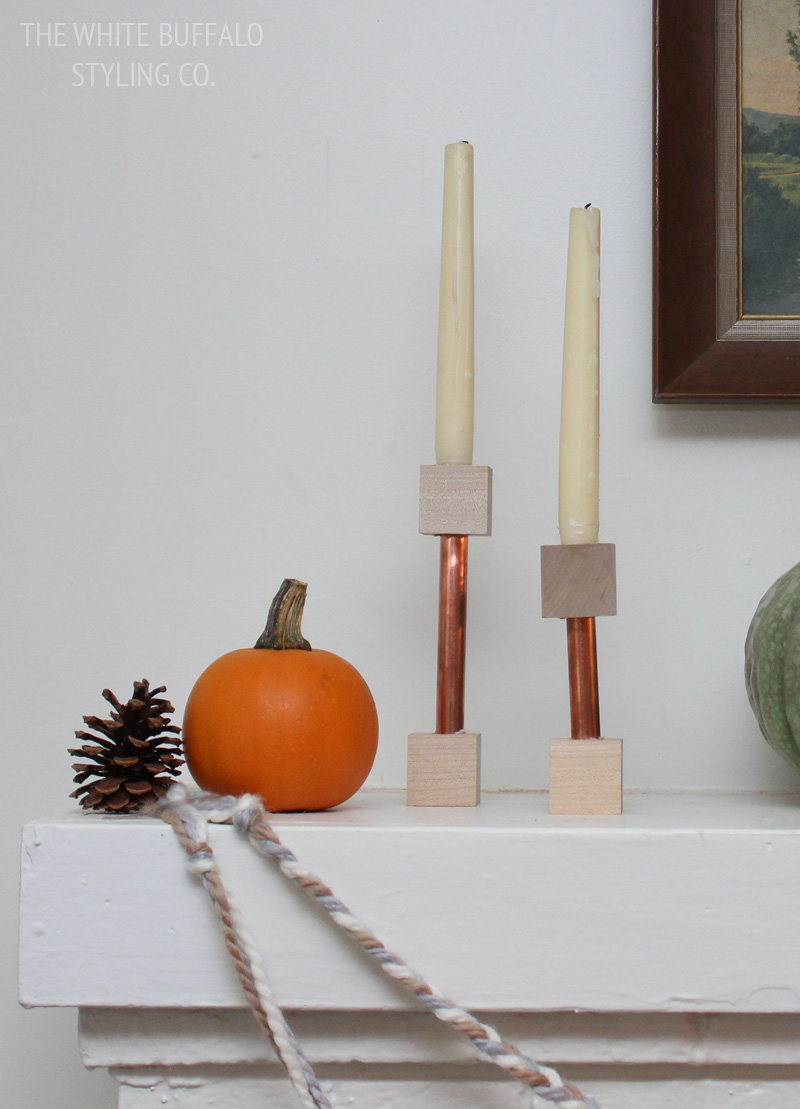Copper Pipe and Wood Block Candlesticks