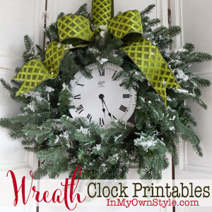 Christmas-Wreath-Decorating-Ideas-this-one-uses-a-free-clock-printable