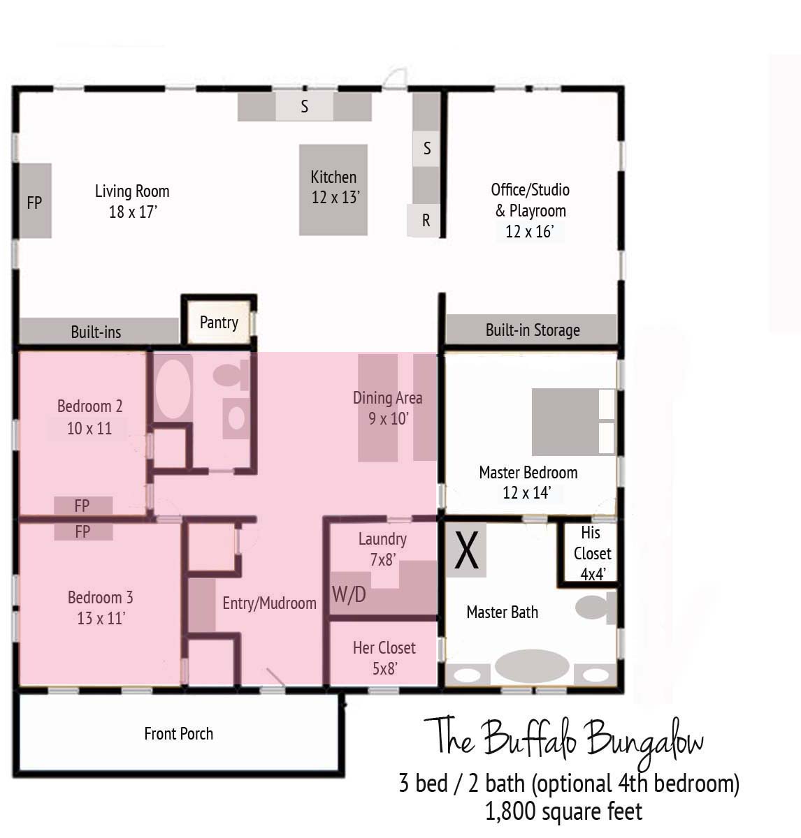 Final buffalo bungalow floor plan with existing house